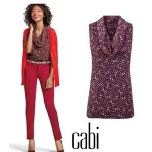 CAbi Venus Cowl Geometric Burgundy Print Sleeveless Blouse Size XS Style 3271